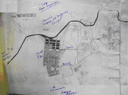 Рис. 12. Соцгород Магнитогорск. Эскизный проект планировки города на правом берегу р. Урал, составленный из типовых кварталов Гипрогора Ударной Бригадой Уралсовета. 1931. Источник: ГАРФ. Ф. А-314. Оп. 1. Ед. хр. 7669. 154 л.