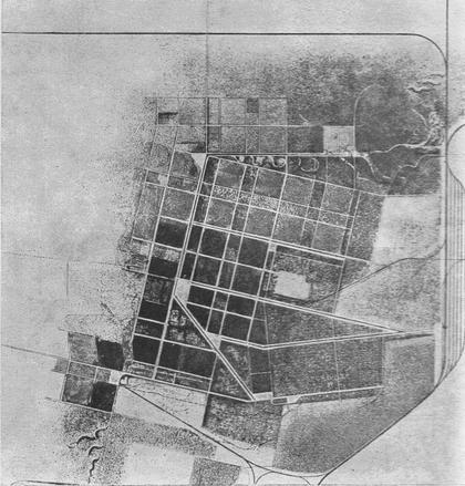 Рис.  15.   Схема планировки соцгорода Надеждинска.  Арх. Гриншпун Л.О. и др. 1933. Источник:  Гриншпун Л.О. Планировка города Надеждинска // Советская архитектура. 1933, № 3 с. 53-67., С. 62